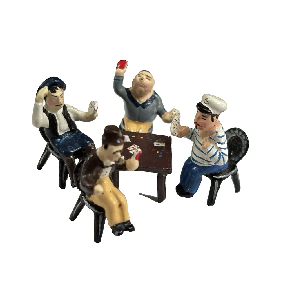 Gault J Carlton Miniatures 4 Poker Players & Table Made in France Hand Painted